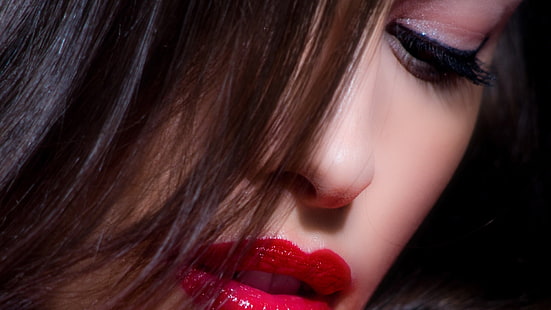 viso, donna-ragazza-sexy-labbra-rossetto-trucco, Sfondo HD HD wallpaper