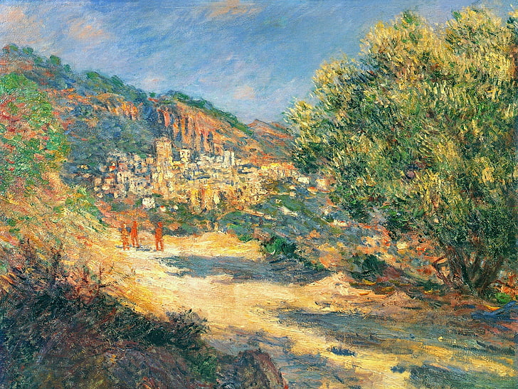 krajobraz, obraz, Claude Monet, Droga do Monte Carlo, Tapety HD