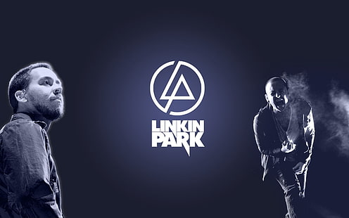 Linkin Park Mike Shinoda och Chester Benington, linkin park, symbol, solister, namn, typsnitt, HD tapet HD wallpaper