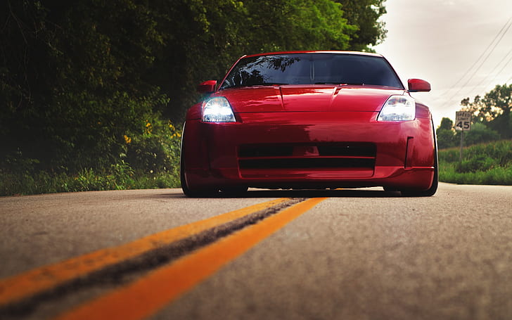 닛산 350Z 빨간 자동차 전면보기, 닛산, 레드, 자동차, 전면,보기, HD 배경 화면