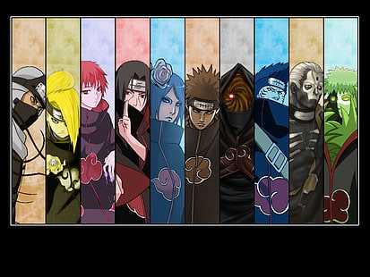 Naruto Akatsuki member collage, Anime, Naruto, Deidara (Naruto), Hidan (Naruto), Itachi Uchiha, Kakuzu (Naruto), Kisame Hoshigaki, Konan (Naruto), Obito Uchiha, Pain (Naruto), Sasori (Naruto), Zetsu (Naruto), HD wallpaper HD wallpaper
