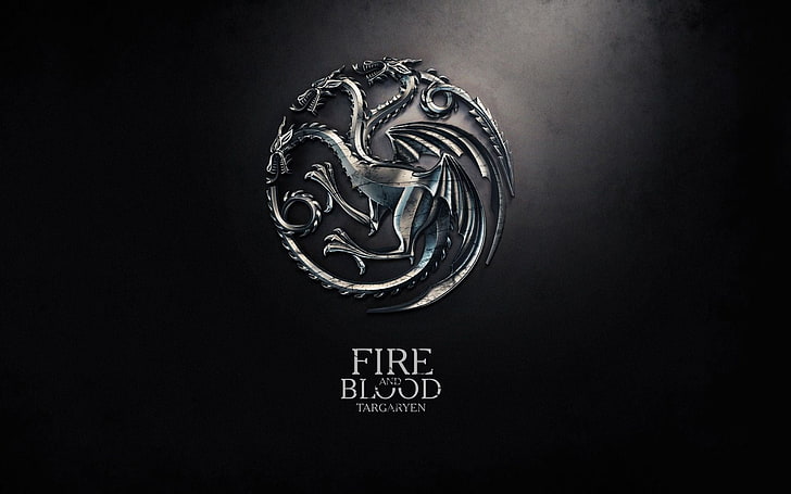 Logotipo do fogo e sangue, metal, dragão, logotipo, Game of Thrones, anime, arte digital, A Song of Ice and Fire, fogo, sigils, House Targaryen, fogo e sangue, fundo simples, HD papel de parede