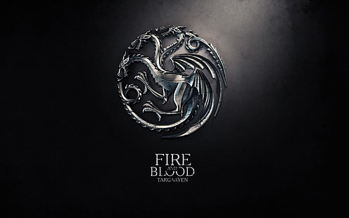 Fire and Blood-logotyp, metall, drake, logotyp, Game of Thrones, anime, digital konst, A Song of Ice and Fire, eld, sigils, House Targaryen, eld och blod, enkel bakgrund, HD tapet HD wallpaper