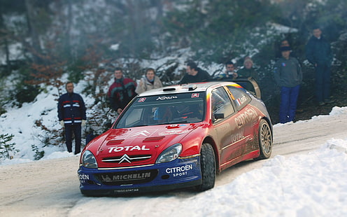 Червено, зима, автоматично, сняг, спорт, машина, завой, състезание, Citroen, WRC, рали, Xsara, HD тапет HD wallpaper
