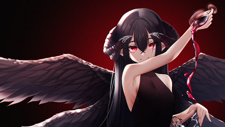 Anime, Original, Dämon, Mädchen, Flügel, HD-Hintergrundbild