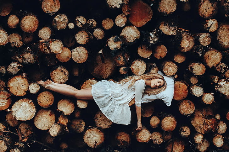 perempuan, kayu, tidur, Wallpaper HD