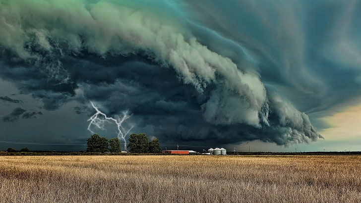 Blitz, Sturm, stürmisch, Wind, Donner, Gewitter, Wolken, Feld, Natur, HD-Hintergrundbild