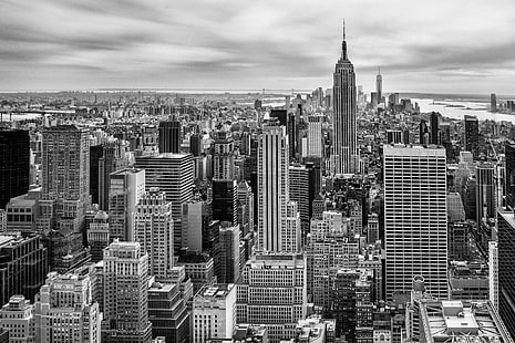 полутоновая съемка высотных зданий, оттенки серого, фотосъемка, высотные здания, центр Манхэттена, Нью-Йорк, Нью-Йорк, топ, Рокфеллер-центр, GE Building, Эмпайр Стейт Билдинг, BandW, BlackandWhite, широкий угол, Нью-Йорк, США, Манхэттен - Нью-Йорк, черно-белый, городской пейзаж, городской горизонт, небоскреб, известное место, городская сцена, штат Нью-Йорк, город, центр города, архитектура, вид сверху, здание экстерьер, построенная структура, офисное здание, городская жизнь,Нижний Манхэттен, HD обои HD wallpaper