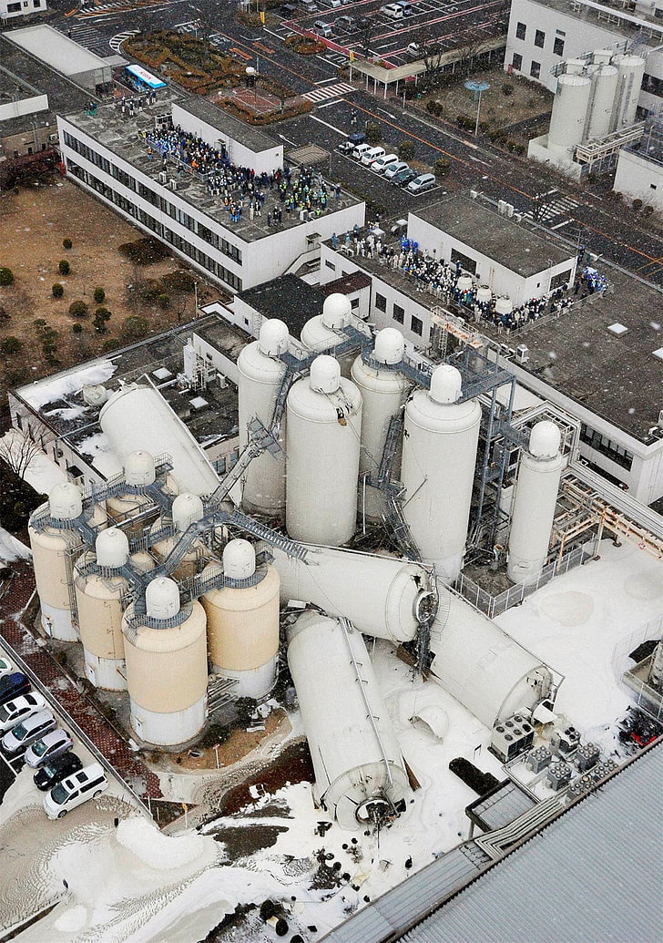 fotografía aérea de una planta abandonada, Japón, terremotos, Fondo de pantalla HD, fondo de pantalla de teléfono