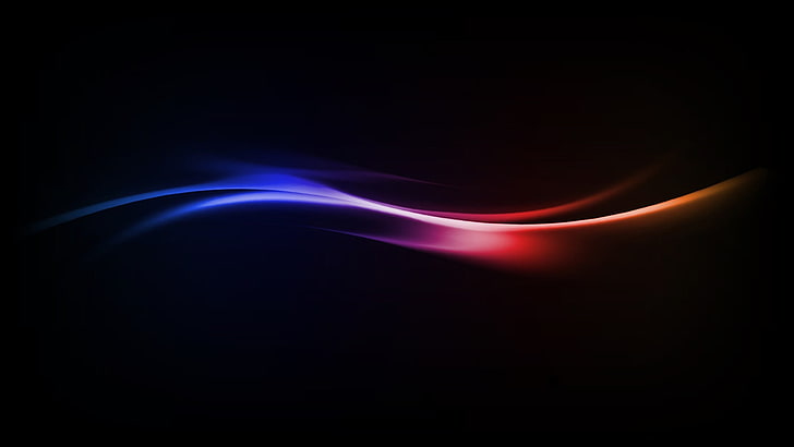 青と赤の波線図、色、線、黒の背景、 HDデスクトップの壁紙