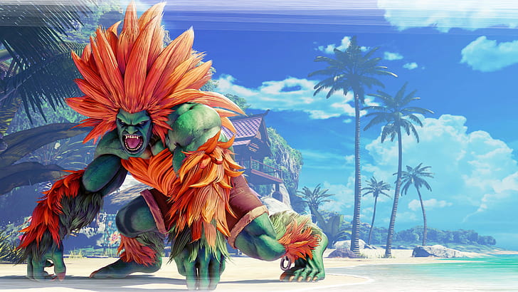 green and orange character illustration, Blanka, Street Fighter V, 4K, 8K, HD wallpaper