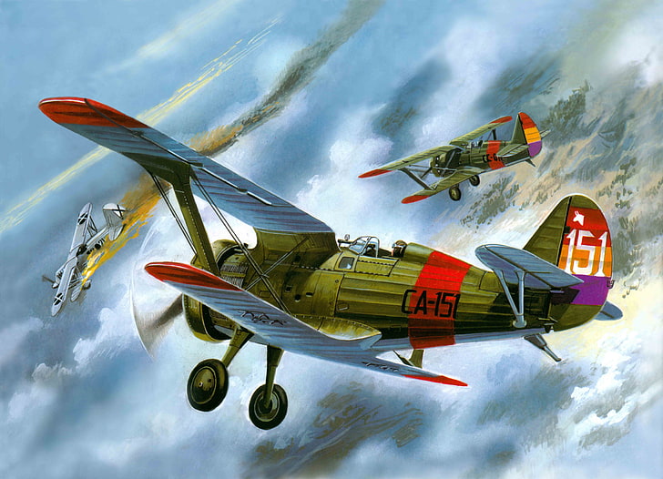 verde e rosso illustrazione piano CA-151, l'aereo, combattente, battaglia, sovietico, monomotore, -15, Heinkel, 30. g, Not-51., politropone, cavi, singolo, biplano, Sfondo HD