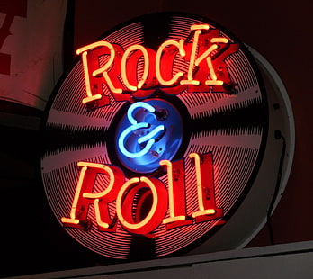 señalización roja de la luz de neón del rock & roll, rock & roll, neón, señal, Fondo de pantalla HD HD wallpaper