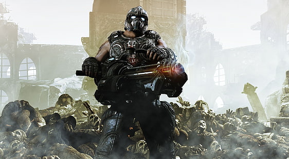 Gears Of War 3, мъж с илюстрация на картечница, игри, Gears Of War, gears of war 3, clayton carmine, gears of war 3 clayton carmine, gears of war 3, HD тапет HD wallpaper