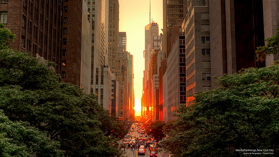 Manhattanhenge, New York City, Levers / Couchers de soleil, Fond d'écran HD HD wallpaper
