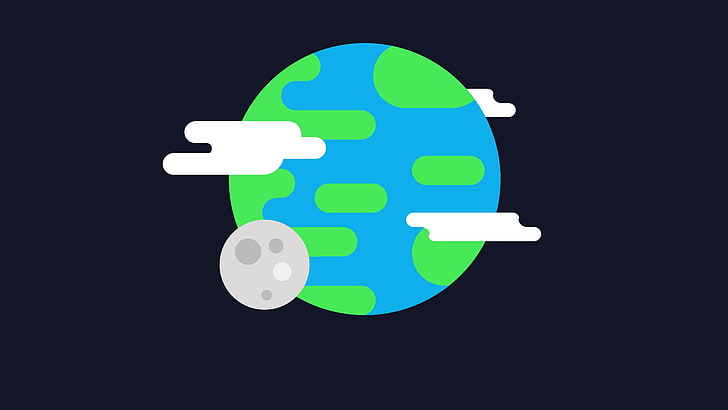 blue and green earth illustration, minimalism, Earth, space, Moon, HD wallpaper