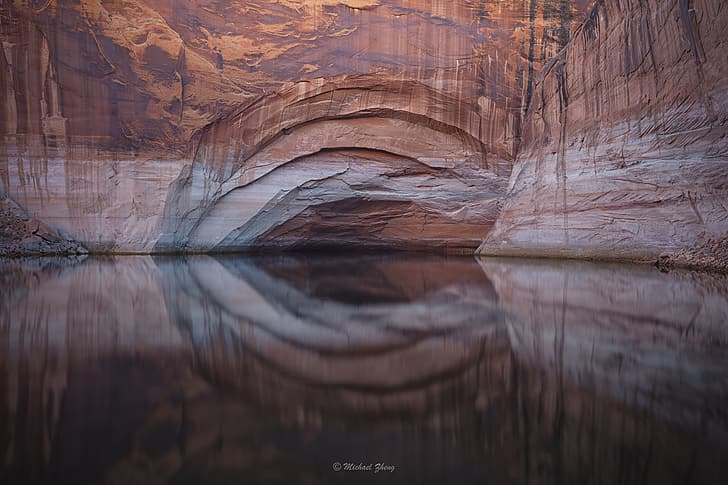 klippa, natur, vatten, enkel bakgrund, reflektion, HD tapet