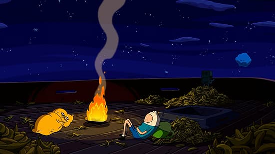 Adventure Time, Jake, kamp ateşi, Chill Out, HD masaüstü duvar kağıdı HD wallpaper