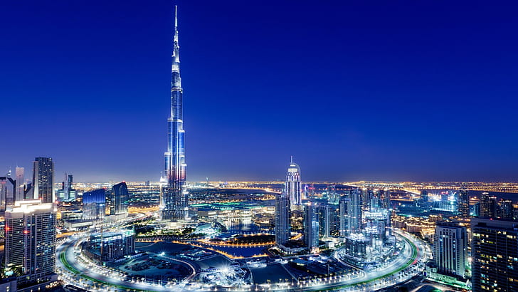 United Arab Emirates, Dubai, night, city, scenery, bustling, skyline, united arab emirates, dubai, night, skyline, scenery, bustling, HD wallpaper