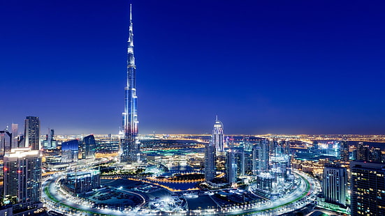 Uni Emirat Arab, Dubai, malam, kota, pemandangan, hiruk pikuk, kaki langit, emirat arab bersatu, dubai, malam, kaki langit, pemandangan, hiruk pikuk, Wallpaper HD HD wallpaper