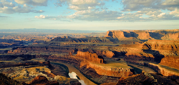 rock canyon sob céu azul e nublado durante o dia, Dead Horse Point State Park, rock canyon, azul, nublado, céu, dia, Utah, natureza, desfiladeiro, paisagens, uSA, parque nacional do Grand Canyon, paisagem, arizona, rocha - objeto,Grand Canyon, deserto, geologia, majestoso, ao ar livre, penhasco, sudoeste EUA, parque nacional, lugar famoso, corroído, arenito, beleza Na natureza, viagens, HD papel de parede