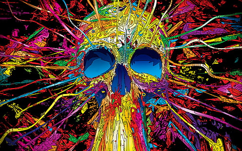 multicolored skull illustration, skull, artwork, Matei Apostolescu, psychedelic, digital art, colorful, HD wallpaper HD wallpaper
