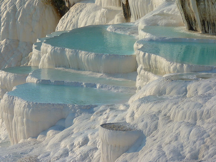 Earth, Pamukkale, Blue, Glacier, Hot Spring, Ice, Nature, Turkey, Water, White, HD wallpaper