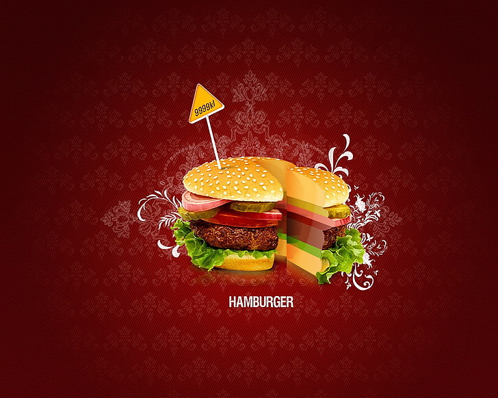 anillo verde y plateado, hamburguesas, carne, comida, arte digital, Fondo de pantalla HD
