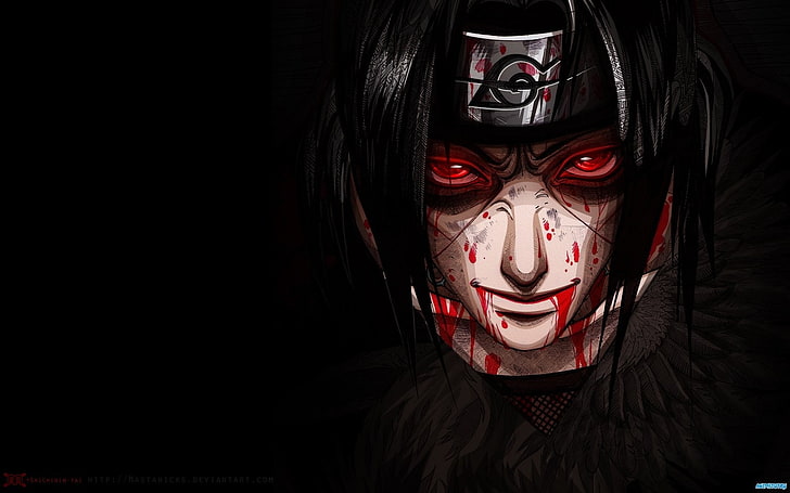 Uchiha Itachi, Naruto Shippuuden, Uchiha Itachi, mata merah, darah, Wallpaper HD