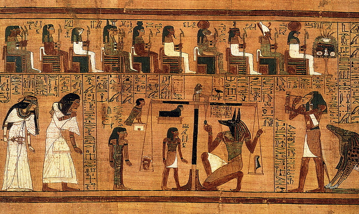 brązowe drewniane dekoracje ścienne, rysunek, pisanie, pergamin, hieroglify, starożytny Egipt, tajna sztuka, Tapety HD