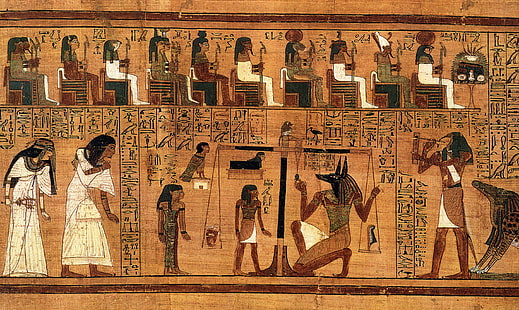brązowe drewniane dekoracje ścienne, rysunek, pisanie, pergamin, hieroglify, starożytny Egipt, tajna sztuka, Tapety HD HD wallpaper