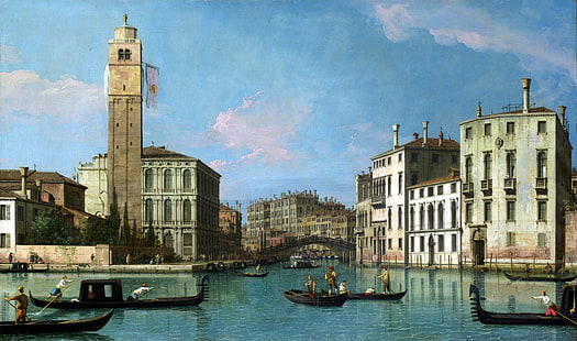 paisaje, barco, casa, imagen, Venecia, canal, Canaletto, Venecia: entrada al Cannaregio, Fondo de pantalla HD HD wallpaper