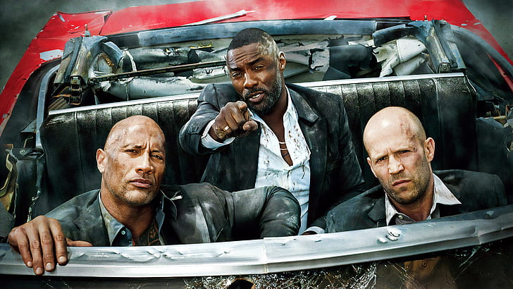 Dwayne Johnson, Jason Statham, Idris Elba, ACE Gonzalez, Eiza Gonzalez, trasig maskin, Fast and Furious Presents: Hobbs and Shaw, The fast and the furious: Hobbs and Shows, HD tapet