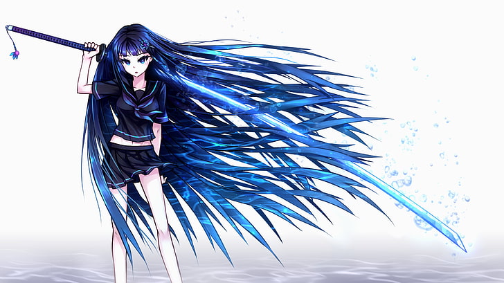 Blue-haired female anime character with sword, samael, girl, art, hair, HD  wallpaper | Wallpaperbetter