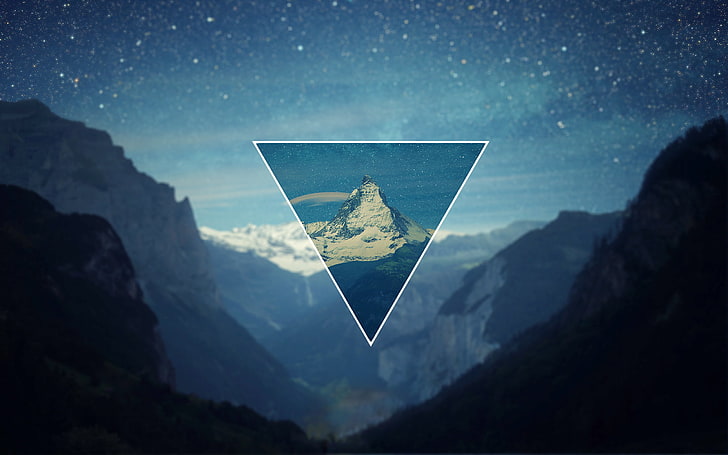 gunung abu-abu, polyscape, lanskap, segitiga, pegunungan, seni digital, Matterhorn, Swiss, Wallpaper HD