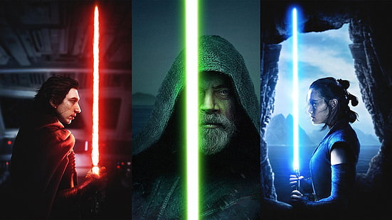 الفن الرقمي ، حرب النجوم ، حرب النجوم: The Last Jedi ، Rey ، أفلام ، Kylo Ren ، السيف الضوئي ، رجال ، نساء ، Luke Skywalker، خلفية HD HD wallpaper