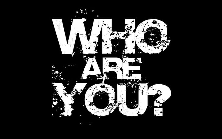 Wer bist du, wer bist du ?, Graffiti, schwarz, Zitat, weiß, niedlich, 3d und abstrakt, HD-Hintergrundbild