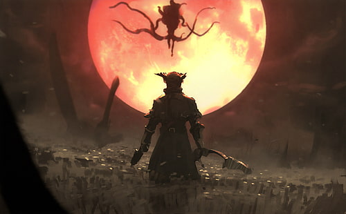 Videospiel, Bloodborne, Blood Moon, Krieger, HD-Hintergrundbild HD wallpaper