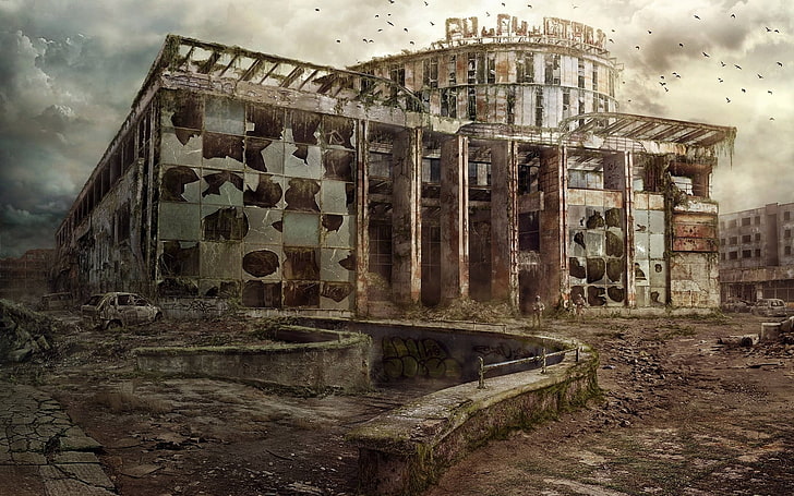 abandoned building illustration, kaliningrad, apocalypse, building, HD wallpaper