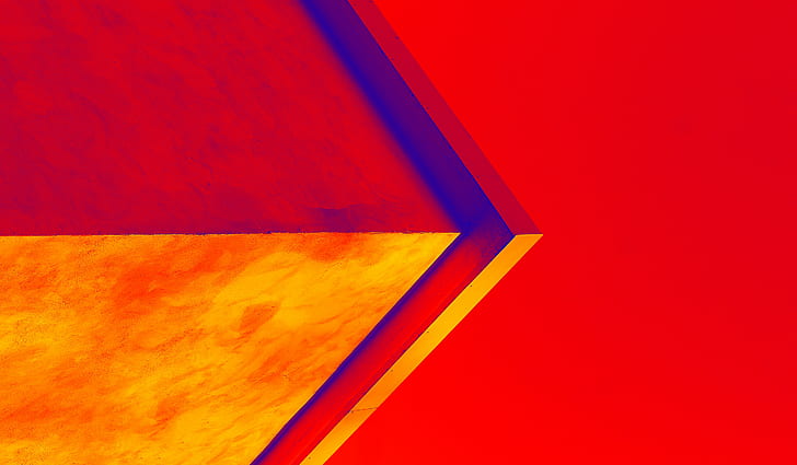 red, corner, orange, architecture, digital art, simple, nicholasfomin, Instagram, arrows (design), HD wallpaper