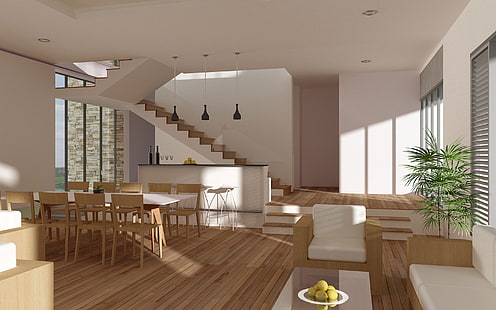 Diseño interior cálido y moderno, fondo, muebles, mesa, Fondo de pantalla HD HD wallpaper