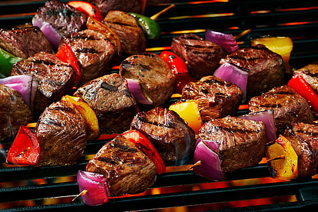 carne, legumes, kebab, HD papel de parede HD wallpaper