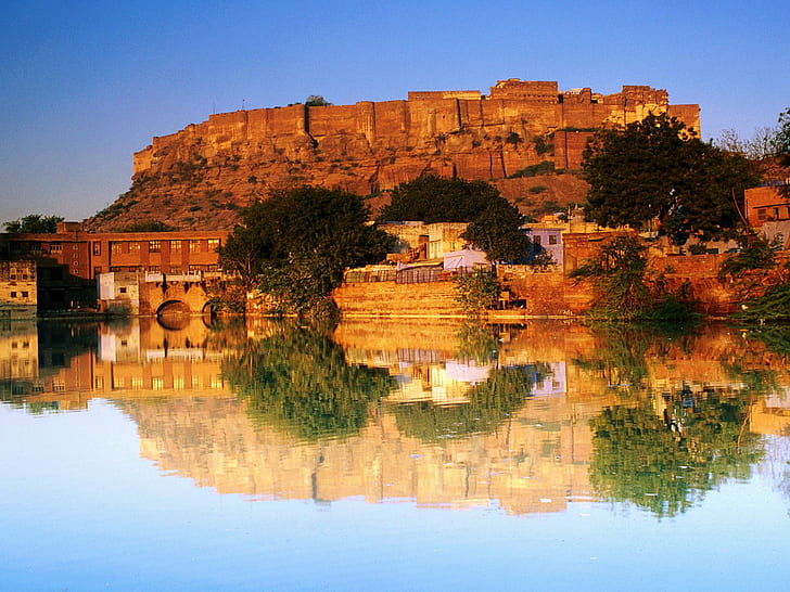 Fort Reflected Sunset India, sunset, india, fort, reflected, HD wallpaper