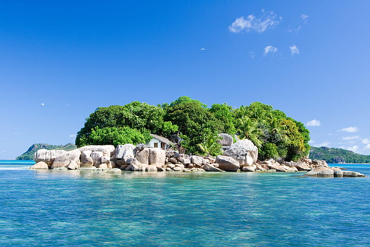 casa, isla, paisaje, naturaleza, océano, seychelles, Fondo de pantalla HD