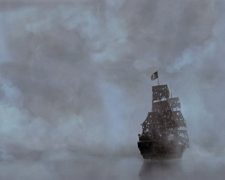 илюстрация на кафяв пиратски кораб, фентъзи, кораб, HD тапет