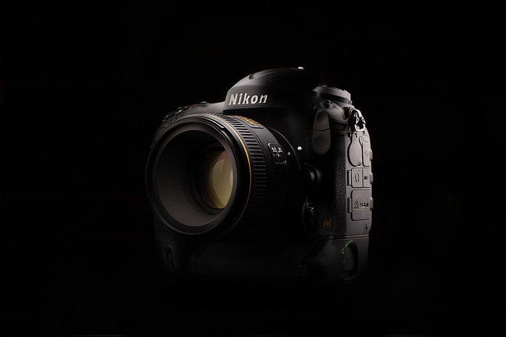 черен Nikon DSLR фотоапарат, фон, камера, Nikon, HD тапет