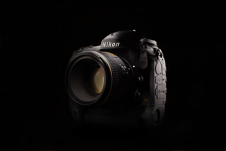 Siyah Nikon DSLR kamera, arka plan, kamera, Nikon, HD masaüstü duvar kağıdı HD wallpaper