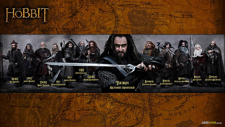 Hobbit film afişi, Hobbit: Beklenmedik Yolculuk, filmler, kolaj, Thorin Oakenshield, cüceler, HD masaüstü duvar kağıdı