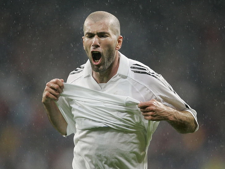 Zinedine Zidane, kemeja putih dan hitam pria, Olahraga, Sepak Bola, Wallpaper HD
