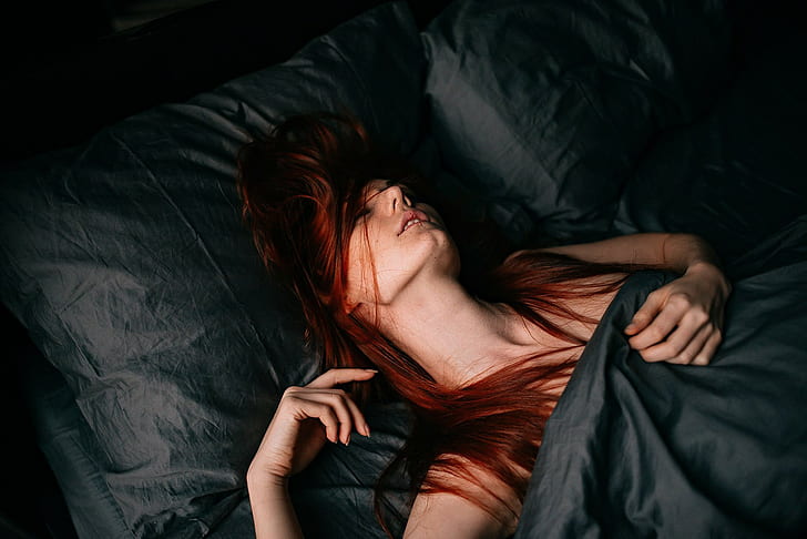 빨간 머리, 침대에서, 여성, 모델, HD 배경 화면